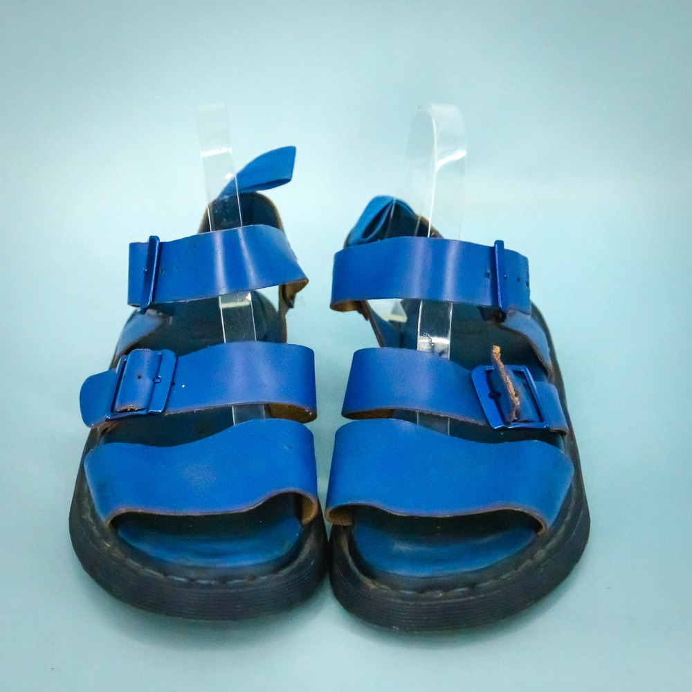 Dr. Doc Martens Size 8 Blue Leather Gryphon Lug Sole Strappy Buckle Sandals Shoe - Picture 4 of 8